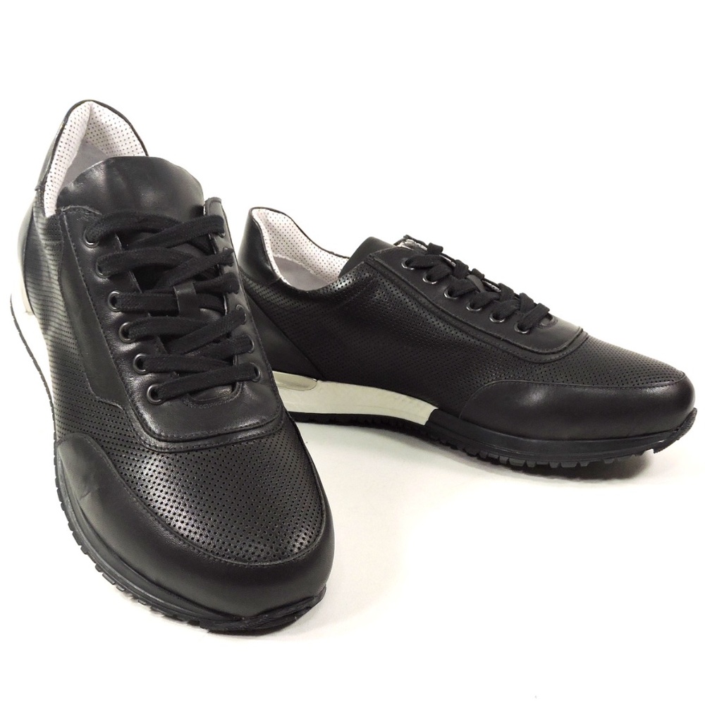 LUIGI TRAINI 🇮🇹 MEN'S BLACK LEATHER COMFORT SNEAKERS